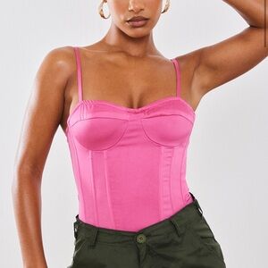 Pretty Little Thing Hot Pink Spaghetti Strap Satin Boned Corset